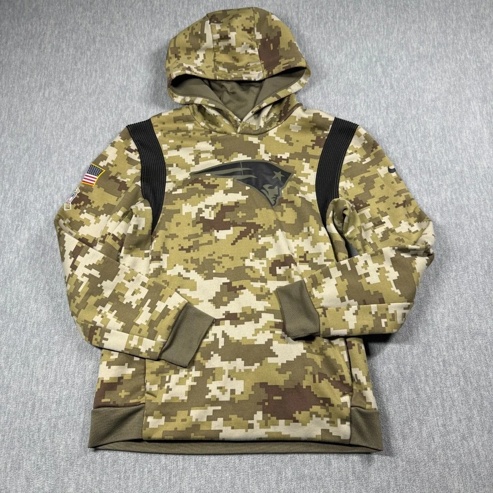 Nike Hoodie Boys‎ L Camo Pullover New England Patriots NFL Dri-Fit Football Warm